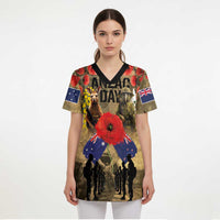 Australia and New Zealand ANZAC Day Scrub Top Kangaroo and Kiwi Bird Soldier-Honor and Remember Vintage Style - Polynesian Pride