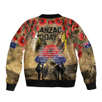 Australia and New Zealand ANZAC Day Sleeve Zip Bomber Jacket Kangaroo and Kiwi Bird Soldier-Honor and Remember Vintage Style