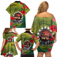 Cook Islands ANDAC Day Family Matching Off Shoulder Short Dress and Hawaiian Shirt Honor and Remember Soliders-Forever in My Thoughts Grunge Style LT03 - Polynesian Pride