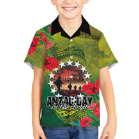 Cook Islands ANDAC Day Family Matching Off Shoulder Short Dress and Hawaiian Shirt Honor and Remember Soliders-Forever in My Thoughts Grunge Style LT03 Son's Shirt Green-Yellow - Polynesian Pride