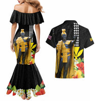 Hawaii King Kamehameha Day Couples Matching Mermaid Dress and Hawaiian Shirt Kanaka Maoli Hibiscus Flower and Kakau Pattern LT03 - Polynesian Pride