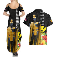 Hawaii King Kamehameha Day Couples Matching Summer Maxi Dress and Hawaiian Shirt Kanaka Maoli Hibiscus Flower and Kakau Pattern LT03 - Polynesian Pride