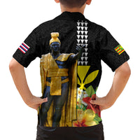 Hawaii King Kamehameha Day Family Matching Off Shoulder Short Dress and Hawaiian Shirt Kanaka Maoli Hibiscus Flower and Kakau Pattern