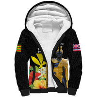 Hawaii King Kamehameha Day Sherpa Hoodie Kanaka Maoli Hibiscus Flower and Kakau Pattern
