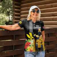 Hawaii King Kamehameha Day Women Polo Shirt Kanaka Maoli Hibiscus Flower and Kakau Pattern