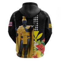 Hawaii King Kamehameha Day Zip Hoodie Kanaka Maoli Hibiscus Flower and Kakau Pattern