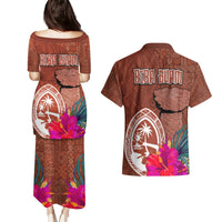 Chamorro Biba Guam Couples Matching Puletasi and Hawaiian Shirt Latte Stone Tribal and Hibiscus Flower Tapa Pattern LT03 - Polynesian Pride