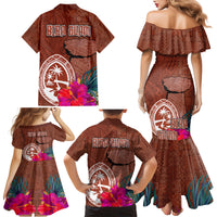 Chamorro Biba Guam Family Matching Mermaid Dress and Hawaiian Shirt Latte Stone Tribal and Hibiscus Flower Tapa Pattern LT03 - Polynesian Pride