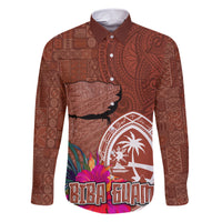 Chamorro Biba Guam Family Matching Short Sleeve Bodycon Dress and Hawaiian Shirt Latte Stone Tribal and Hibiscus Flower Tapa Pattern LT03 Dad's Shirt - Long Sleeve Brown - Polynesian Pride