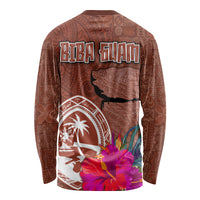Chamorro Biba Guam Long Sleeve Shirt Latte Stone Tribal and Hibiscus Flower Tapa Pattern