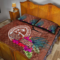 Chamorro Biba Guam Quilt Bed Set Latte Stone Tribal and Hibiscus Flower Tapa Pattern