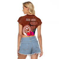 Chamorro Biba Guam Raglan Cropped T Shirt Latte Stone Tribal and Hibiscus Flower Tapa Pattern