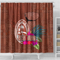 Chamorro Biba Guam Shower Curtain Latte Stone Tribal and Hibiscus Flower Tapa Pattern