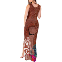 Chamorro Biba Guam Tank Maxi Dress Latte Stone Tribal and Hibiscus Flower Tapa Pattern LT03 - Polynesian Pride