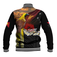 Papua New Guinea Remembrance Day Baseball Jacket Bird of Paradise Plumeria Flower and Polynesian Pattern