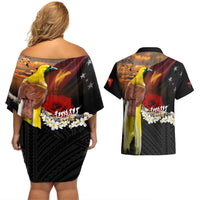 Papua New Guinea Remembrance Day Couples Matching Off Shoulder Short Dress and Hawaiian Shirt Bird of Paradise Plumeria Flower and Polynesian Pattern LT03 - Polynesian Pride