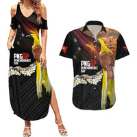 Papua New Guinea Remembrance Day Couples Matching Summer Maxi Dress and Hawaiian Shirt Bird of Paradise Plumeria Flower and Polynesian Pattern LT03 Black - Polynesian Pride