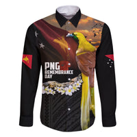 Papua New Guinea Remembrance Day Family Matching Mermaid Dress and Hawaiian Shirt Bird of Paradise Plumeria Flower and Polynesian Pattern LT03 Dad's Shirt - Long Sleeve Black - Polynesian Pride