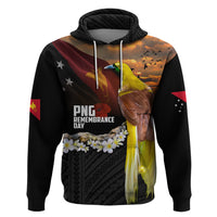 Papua New Guinea Remembrance Day Hoodie Bird of Paradise Plumeria Flower and Polynesian Pattern