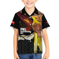 Papua New Guinea Remembrance Day Kid Hawaiian Shirt Bird of Paradise Plumeria Flower and Polynesian Pattern