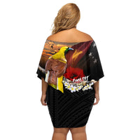 Papua New Guinea Remembrance Day Off Shoulder Short Dress Bird of Paradise Plumeria Flower and Polynesian Pattern LT03 - Polynesian Pride