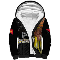 Papua New Guinea Remembrance Day Sherpa Hoodie Bird of Paradise Plumeria Flower and Polynesian Pattern LT03 Unisex Black - Polynesian Pride