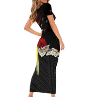 Papua New Guinea Remembrance Day Short Sleeve Bodycon Dress Bird of Paradise Plumeria Flower and Polynesian Pattern LT03 - Polynesian Pride