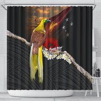Papua New Guinea Remembrance Day Shower Curtain Bird of Paradise Plumeria Flower and Polynesian Pattern