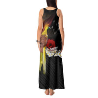 Papua New Guinea Remembrance Day Tank Maxi Dress Bird of Paradise Plumeria Flower and Polynesian Pattern