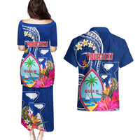 Guam Liberation Couples Matching Puletasi and Hawaiian Shirt Latte Stone and Guahan Seal Jungle Flower