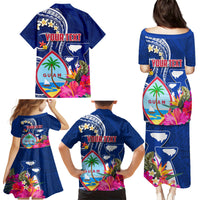 Guam Liberation Family Matching Puletasi and Hawaiian Shirt Latte Stone and Guahan Seal Jungle Flower