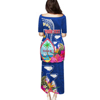 Guam Liberation Family Matching Puletasi and Hawaiian Shirt Latte Stone and Guahan Seal Jungle Flower