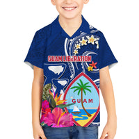 Guam Liberation Family Matching Short Sleeve Bodycon Dress and Hawaiian Shirt Latte Stone and Guahan Seal Jungle Flower