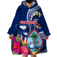 Guam Liberation Wearable Blanket Hoodie Latte Stone and Guahan Seal Jungle Flower