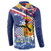 Hawaii King Kamehameha Day Button Sweatshirt Lei Sea Waves Polynesian Tapa Pattern