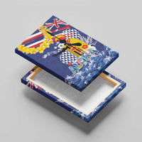 Hawaii King Kamehameha Day Canvas Wall Art Lei Sea Waves Polynesian Tapa Pattern