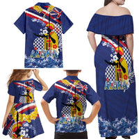 Hawaii King Kamehameha Day Family Matching Off Shoulder Maxi Dress and Hawaiian Shirt Lei Sea Waves Polynesian Tapa Pattern LT03 - Polynesian Pride