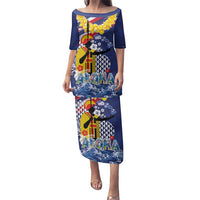 Hawaii King Kamehameha Day Family Matching Puletasi and Hawaiian Shirt Lei Sea Waves Polynesian Tapa Pattern