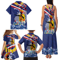 Hawaii King Kamehameha Day Family Matching Tank Maxi Dress and Hawaiian Shirt Lei Sea Waves Polynesian Tapa Pattern