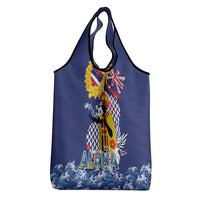 Hawaii King Kamehameha Day Grocery Bag Lei Sea Waves Polynesian Tapa Pattern