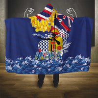 Hawaii King Kamehameha Day Hooded Blanket Lei Sea Waves Polynesian Tapa Pattern