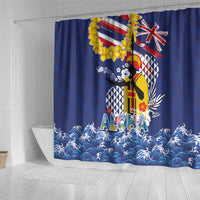 Hawaii King Kamehameha Day Shower Curtain Lei Sea Waves Polynesian Tapa Pattern