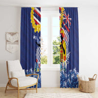 Hawaii King Kamehameha Day Window Curtain Lei Sea Waves Polynesian Tapa Pattern