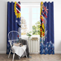 Hawaii King Kamehameha Day Window Curtain Lei Sea Waves Polynesian Tapa Pattern