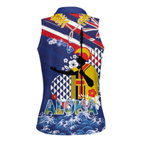 Hawaii King Kamehameha Day Women Sleeveless Polo Shirt Lei Sea Waves Polynesian Tapa Pattern