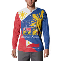 Philippines Independence Day Button Sweatshirt Araw ng Kalayaan Polynesian Sun and YAKAN Pattern