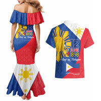 Philippines Independence Day Couples Matching Mermaid Dress and Hawaiian Shirt Araw ng Kalayaan Polynesian Sun and YAKAN Pattern