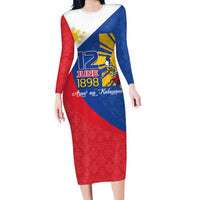 Philippines Independence Day Long Sleeve Bodycon Dress Araw ng Kalayaan Polynesian Sun and YAKAN Pattern