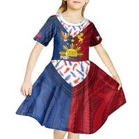Philippines Independence Day 126th Anniversary Kid Short Sleeve Dress Polynesian Pattern National Flag Style