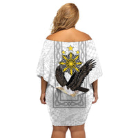 Philippines Eagle Week Off Shoulder Short Dress Polynesian Pattern Barong Style LT03 - Polynesian Pride